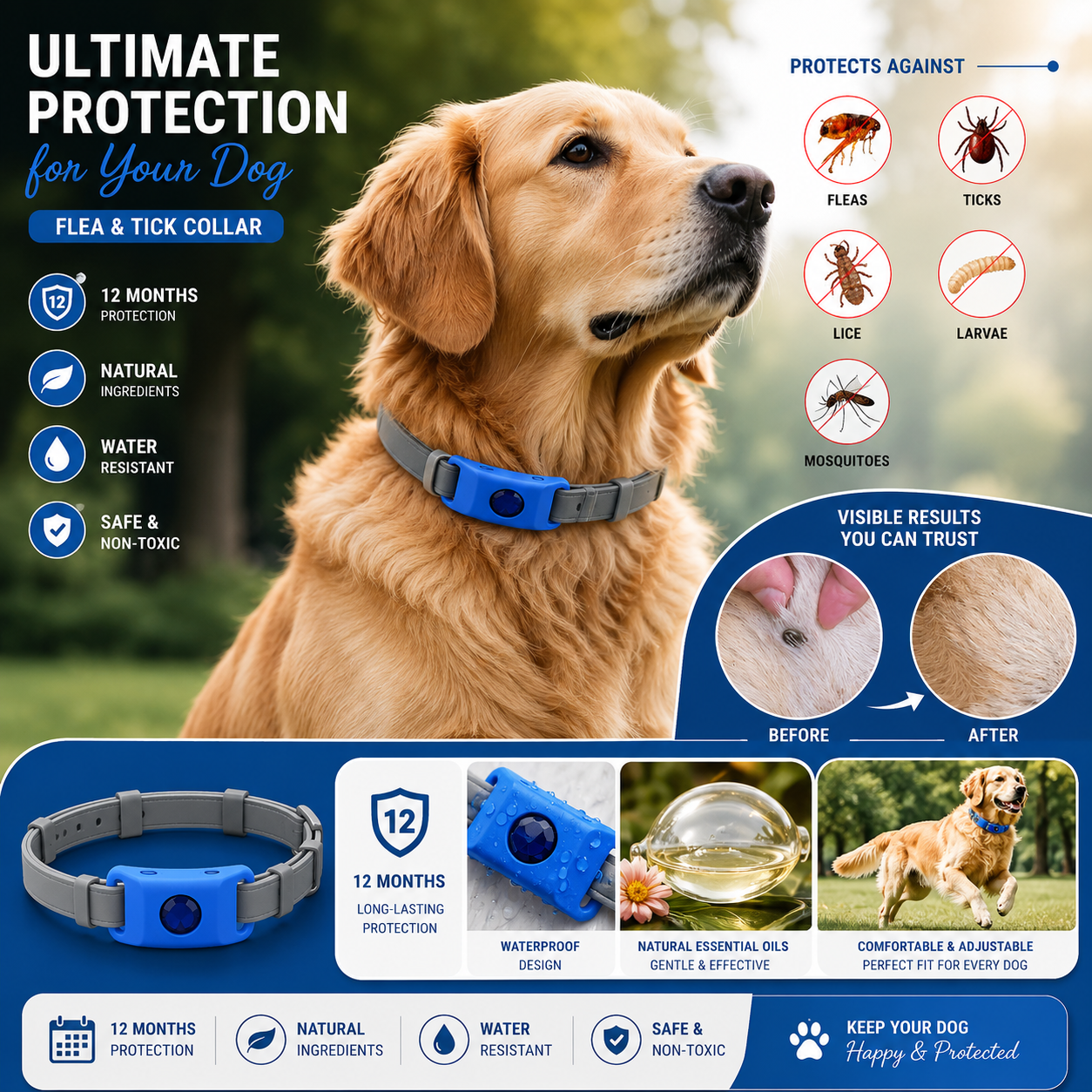 The LoneStar Shield Natural Flea & Tick Protection Collar for Dogs