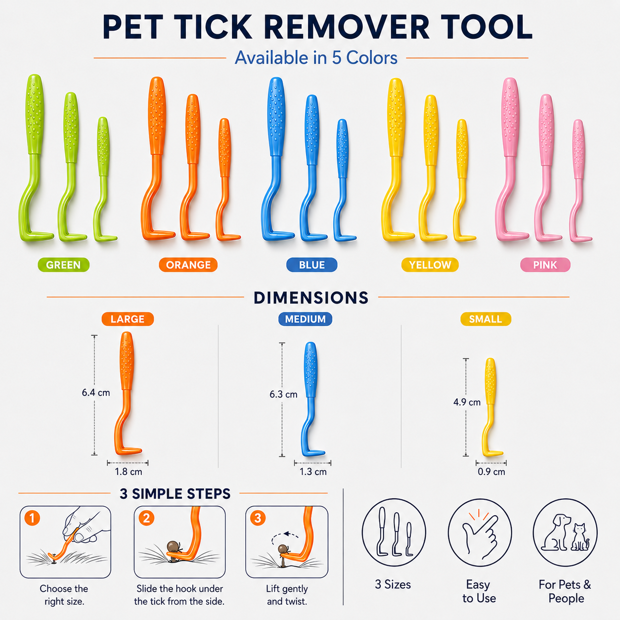 LoneStar Defense Tick Remover Hook Set for Dogs, Cats & Humans — 3 Pcs